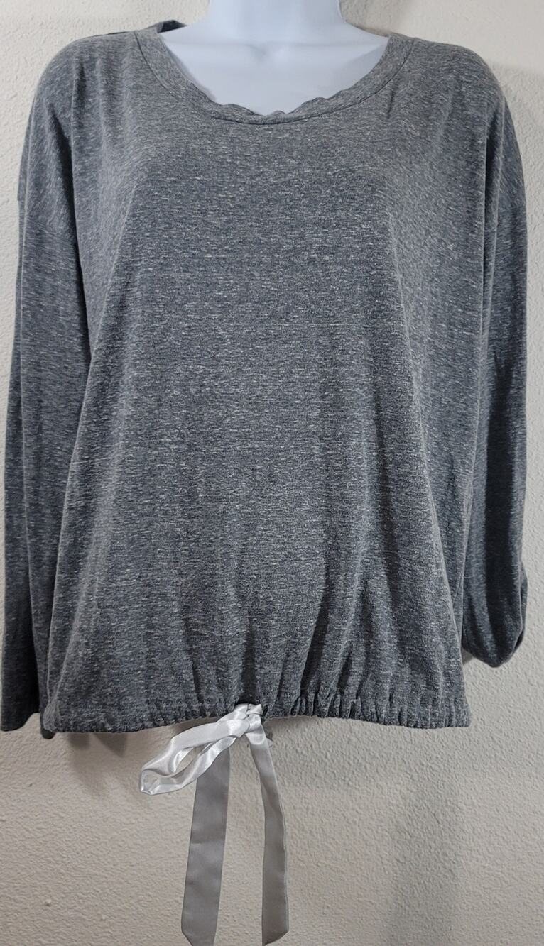 Alfani Intimates Gray Heathers Round Neck Top Large Lightweight Ribbon Tie Hem